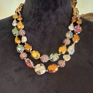 Vintage Signed KR Crystal Glamour Glitz Beaded Necklace Double Stranded